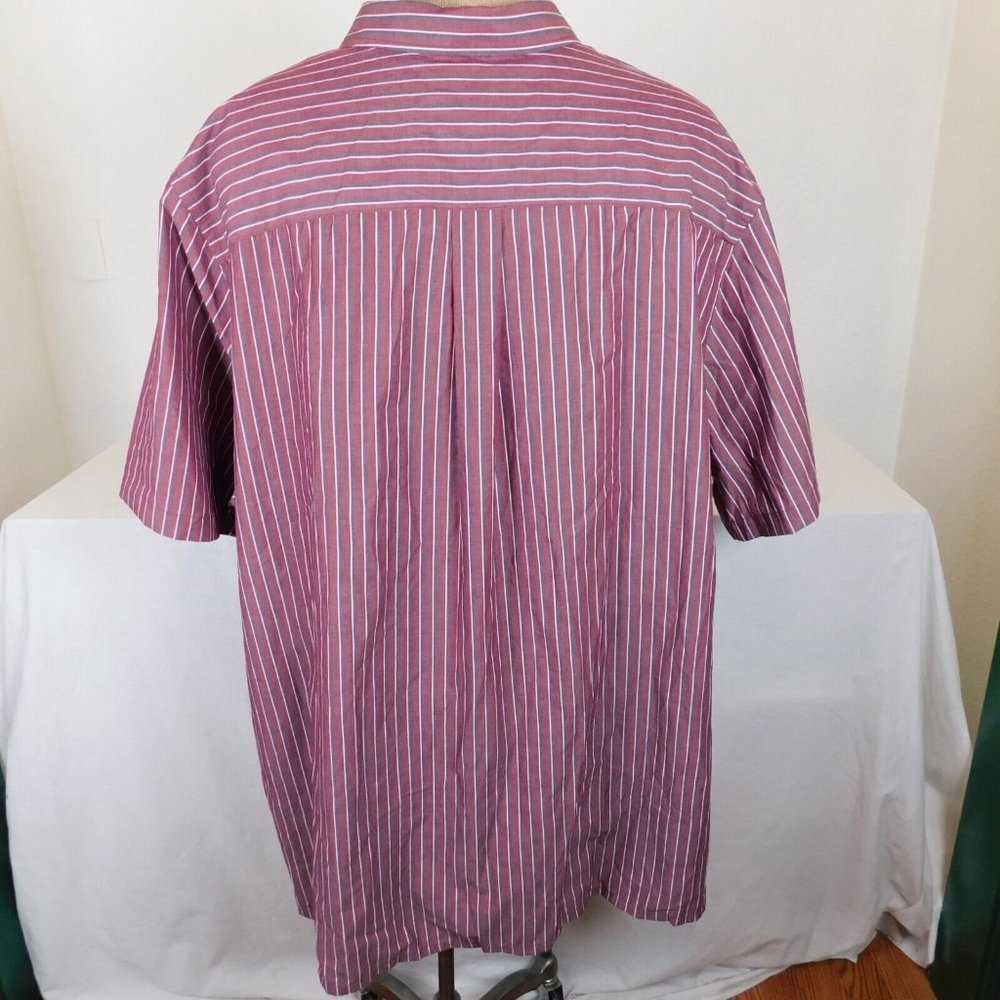 King Size Stripe Short Sleeve Sport Shirt 4XL Tall Burgundy Black White Pockets - Picture 3 of 8